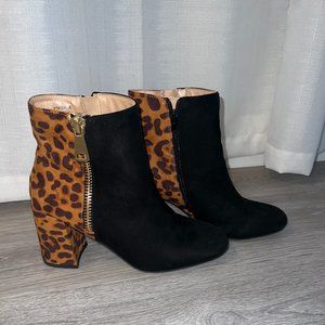 Womens Black and Leopard Print Booties